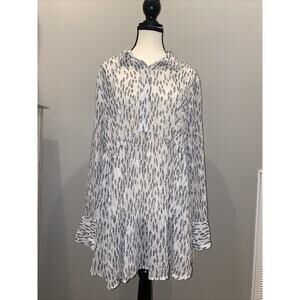 Labe Bryant 14/16 Long Sleeve Flowy Sheer Blouse Pullover Top Button Up Leaves